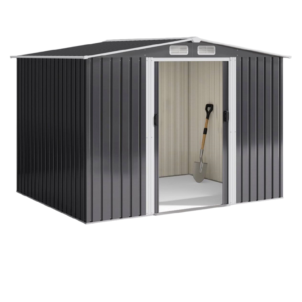 Abri de jardin en métal galvanisé gris anthracite — 4,3 m² — portes coulissantes