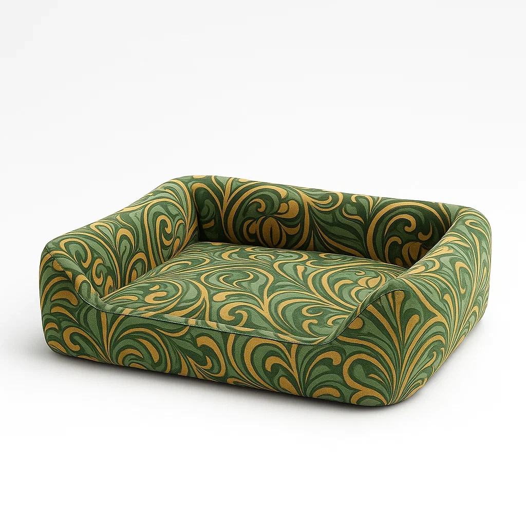 Coussin pour chien en polyester vert et jaune 90x70x20 cm