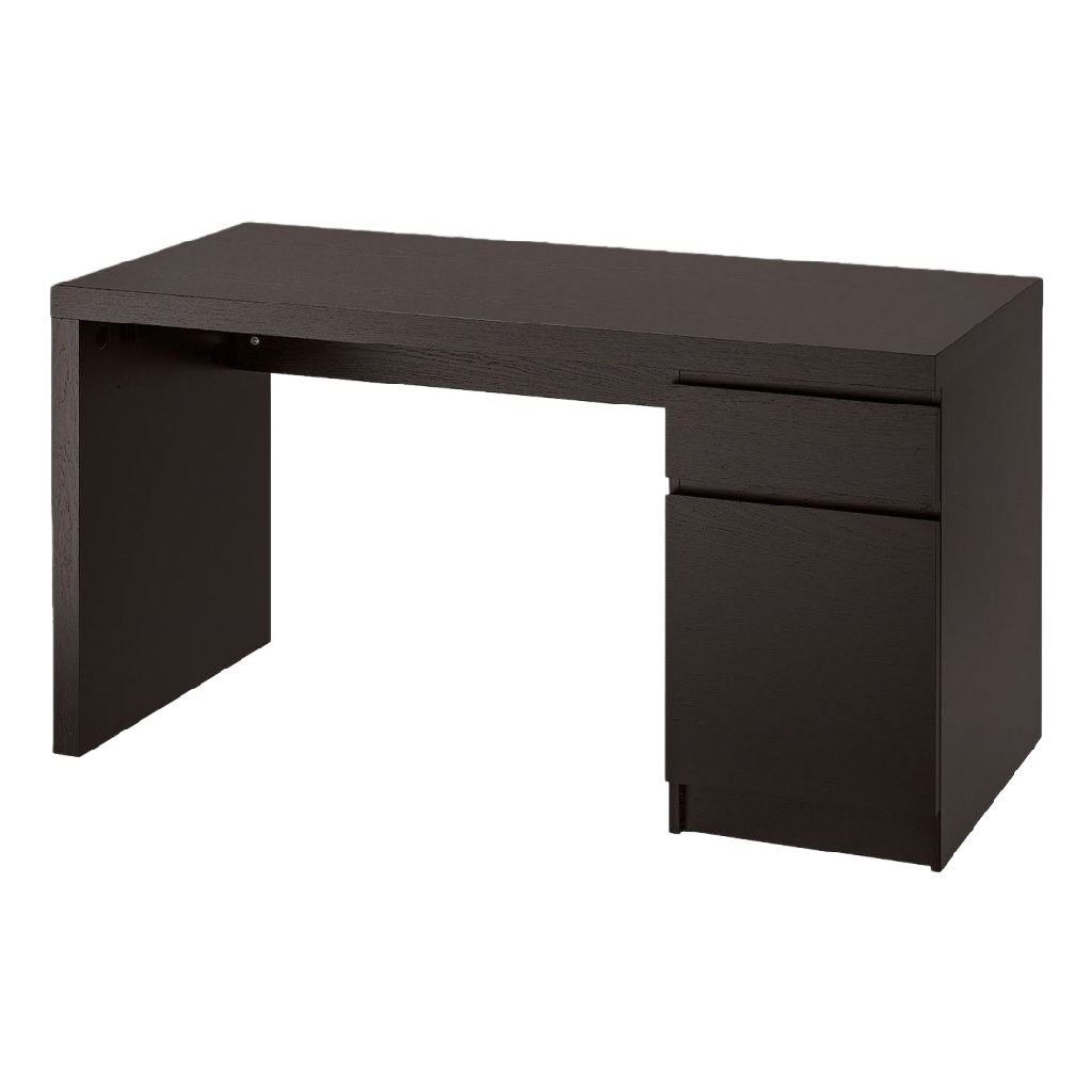 Bureau droit avec rangement latéral – finition chêne foncé