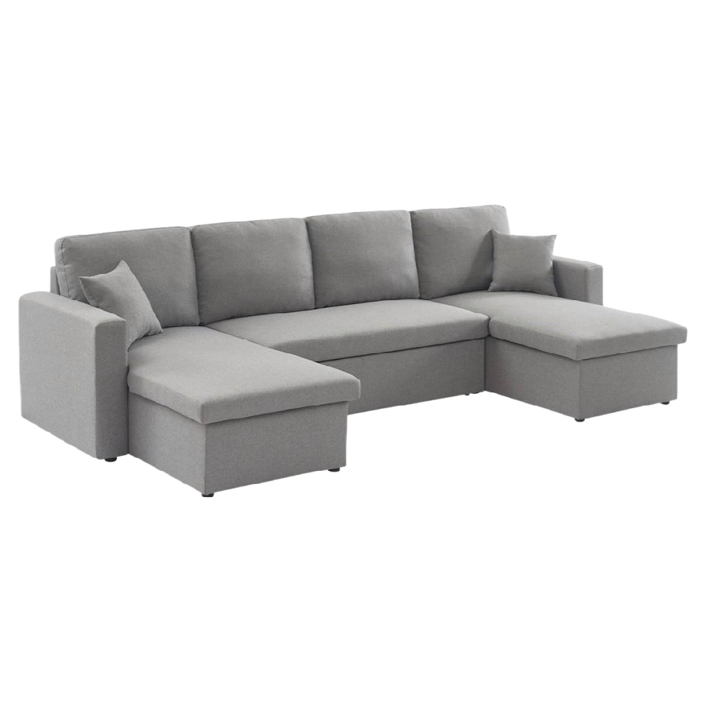 Canapé d’angle convertible avec rangement en tissu gris