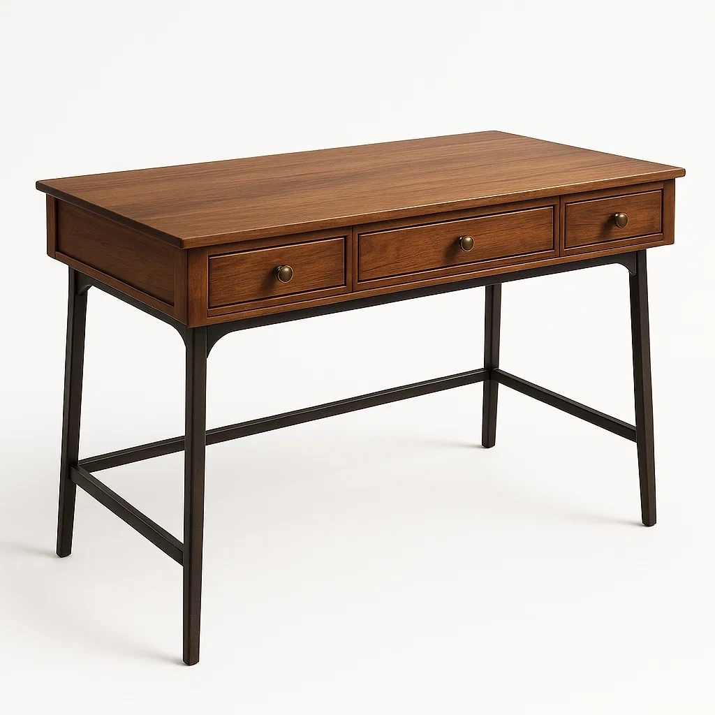 Bureau en bois avec 3 tiroirs et cadre en métal
