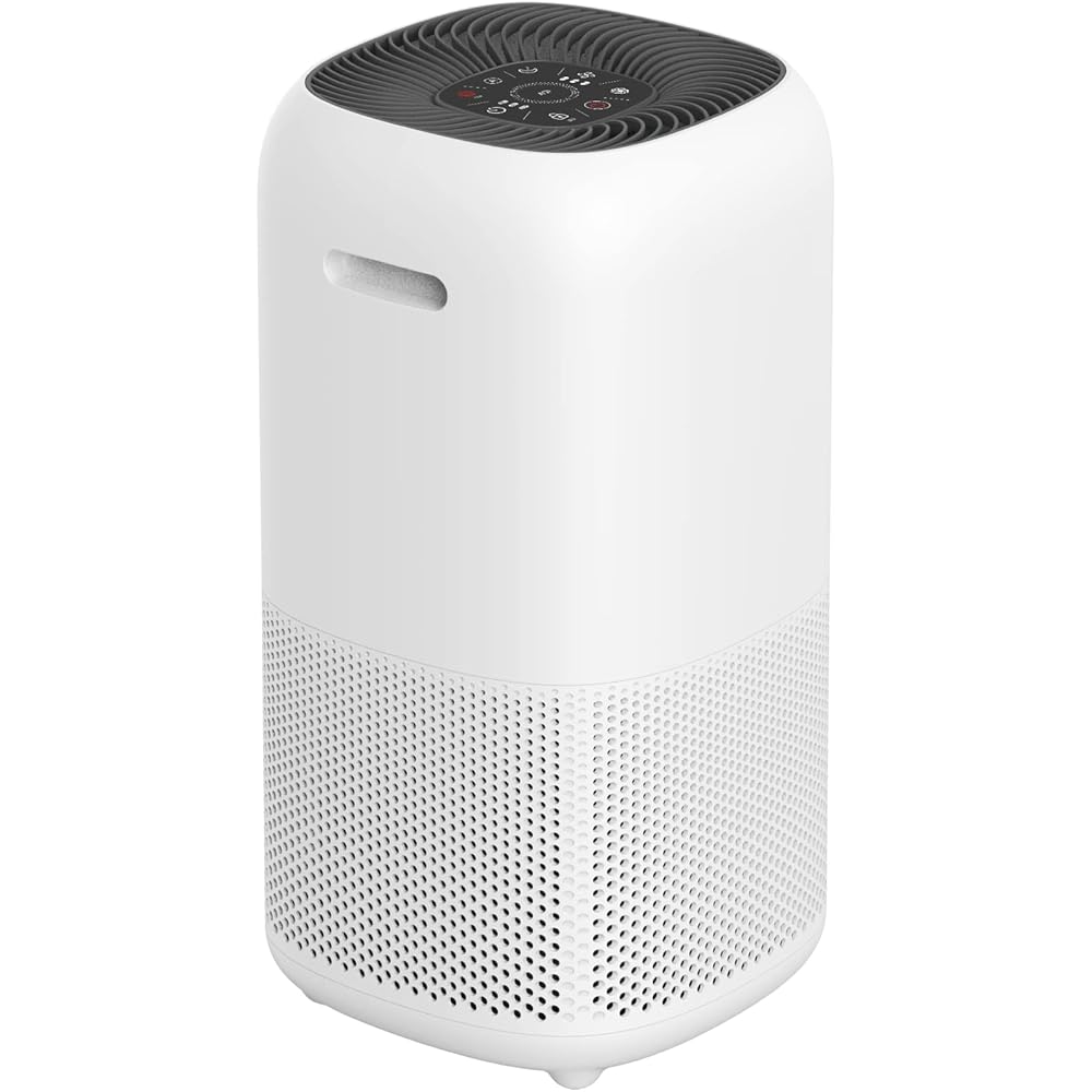 Amazon Basics - Purificateur d'air, Couvre 48 m2, Filtre True HEPA, élimine 99,97 % des allergènes (poussière, fumée, pollen), Capteur intelligent de la qualité de l'air, Prise européenne, Blanc : Cuisine et Maison