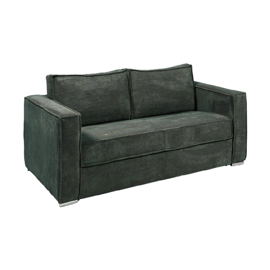 Canapé 2 places en velours côtelé vert foncé – style moderne, assise confortable