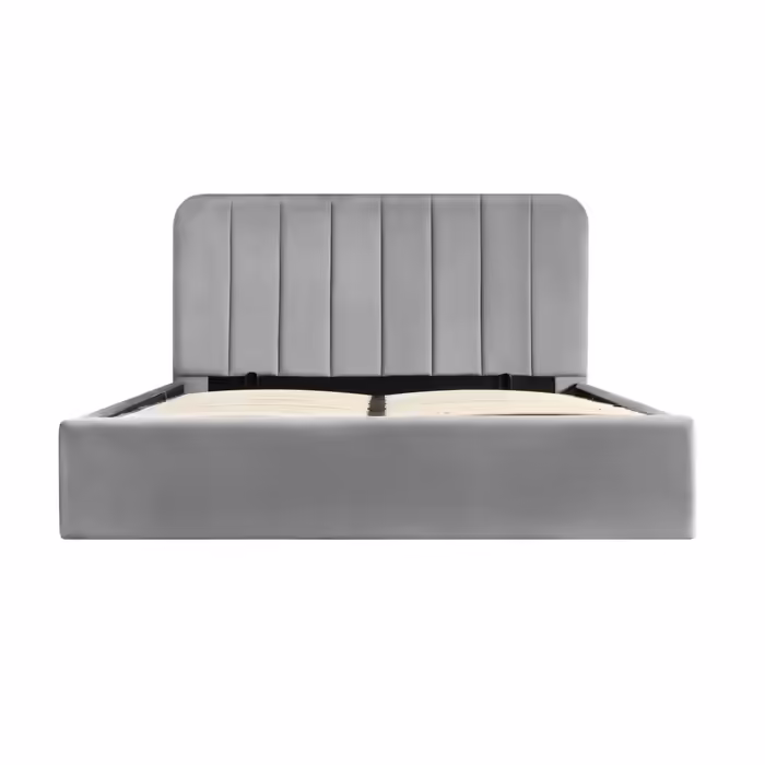 Lit coffre avec sommier relevable 140x190 cm ANNA en velours gris Lit