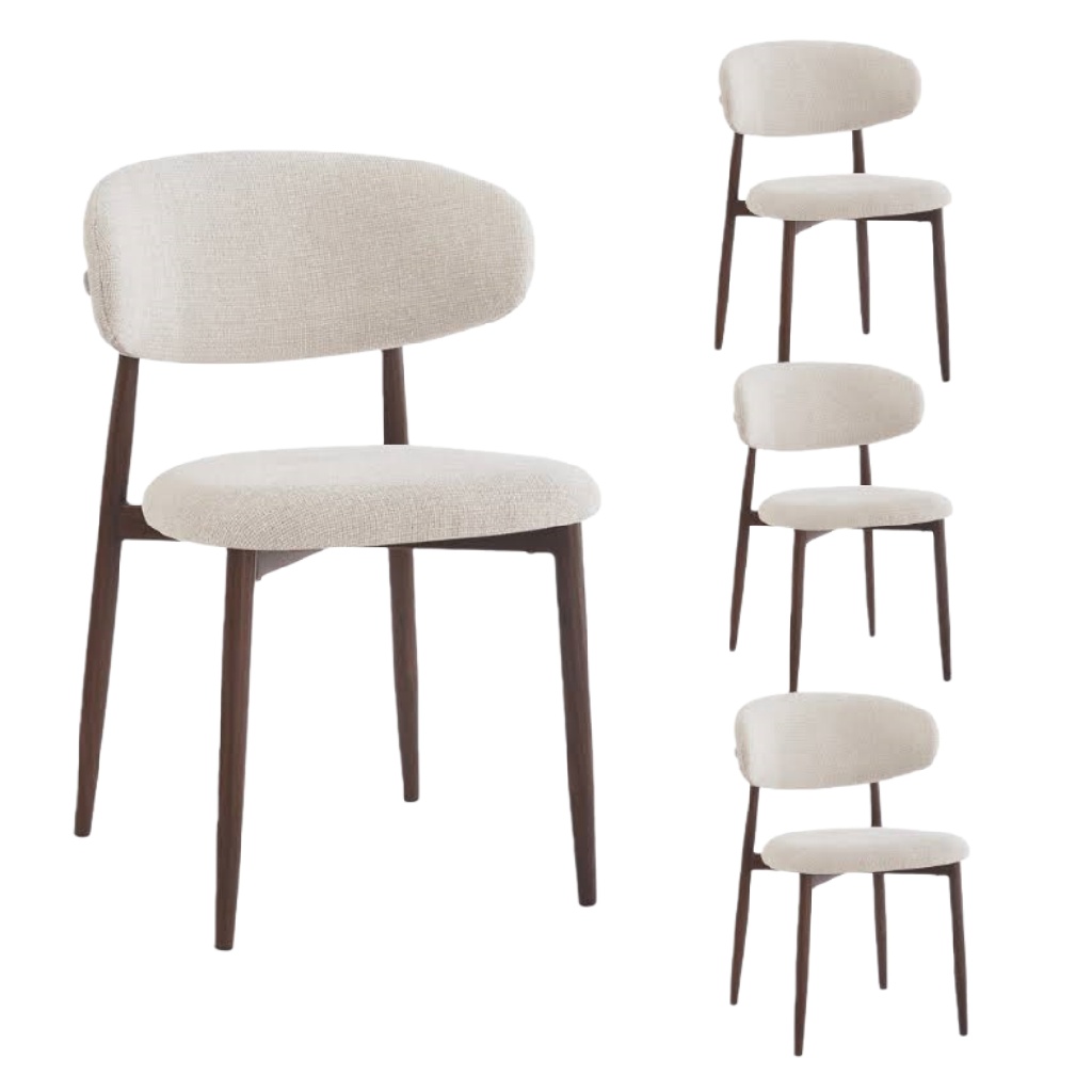 Lot de 4 chaises scandinaves en tissu beige et pieds en bois couleur noyer – Confortables et élégantes