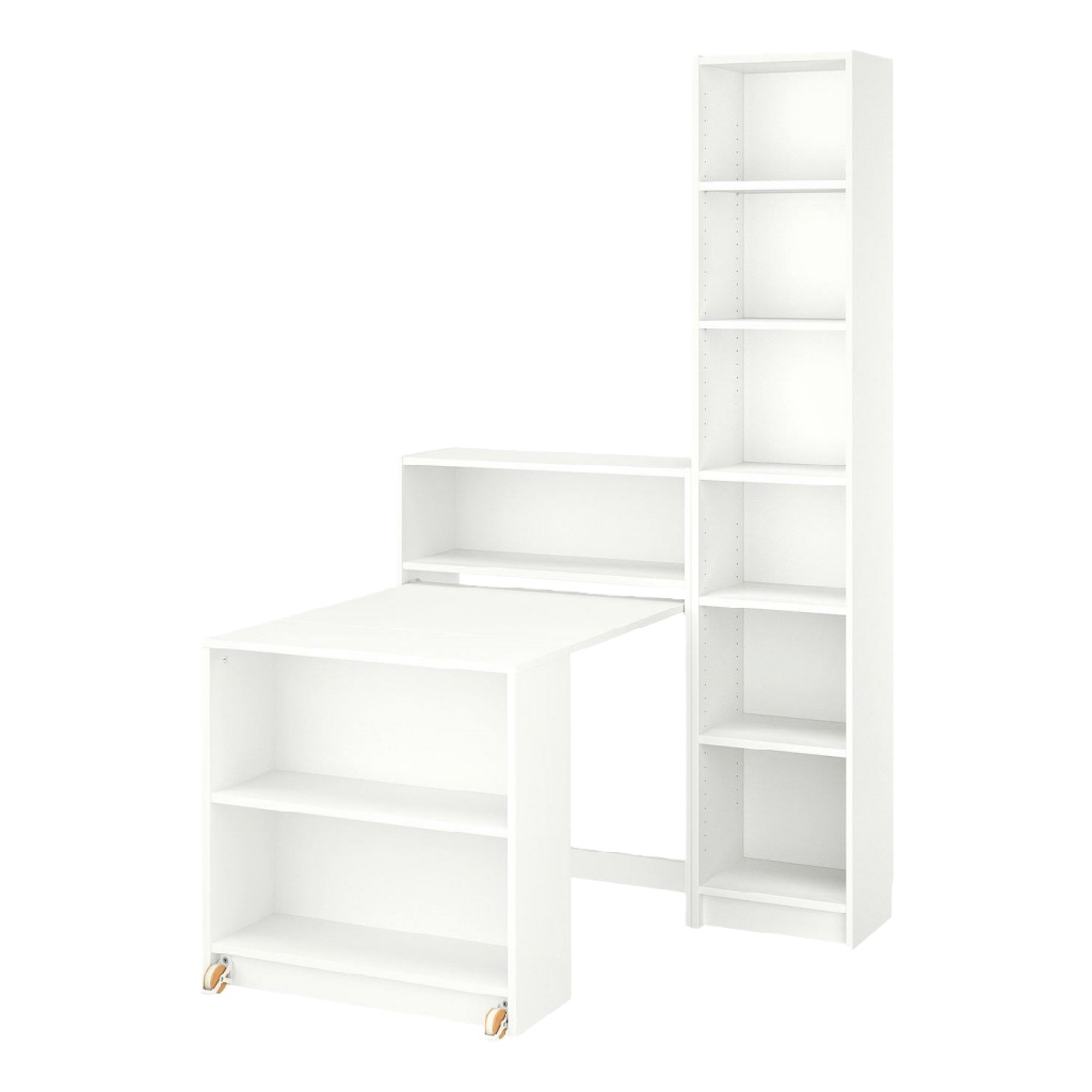 Bureau modulable avec étagères intégrées et élément mobile – blanc – 150 x 40 x 200 cm