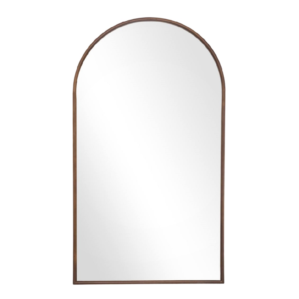 Miroir mural arqué avec cadre en bois naturel, style scandinave