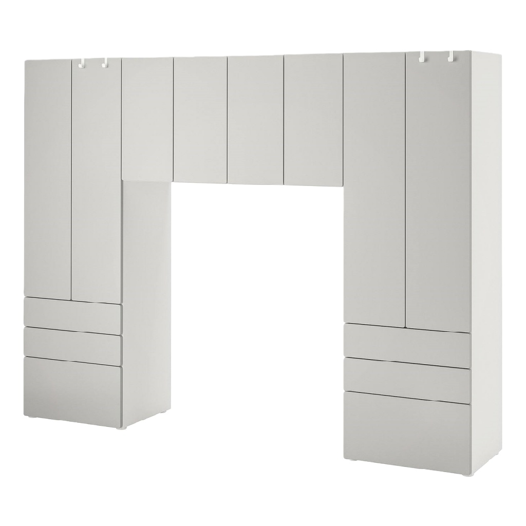 Pont d’armoire blanche moderne – ensemble de rangement mural avec tiroirs et placards