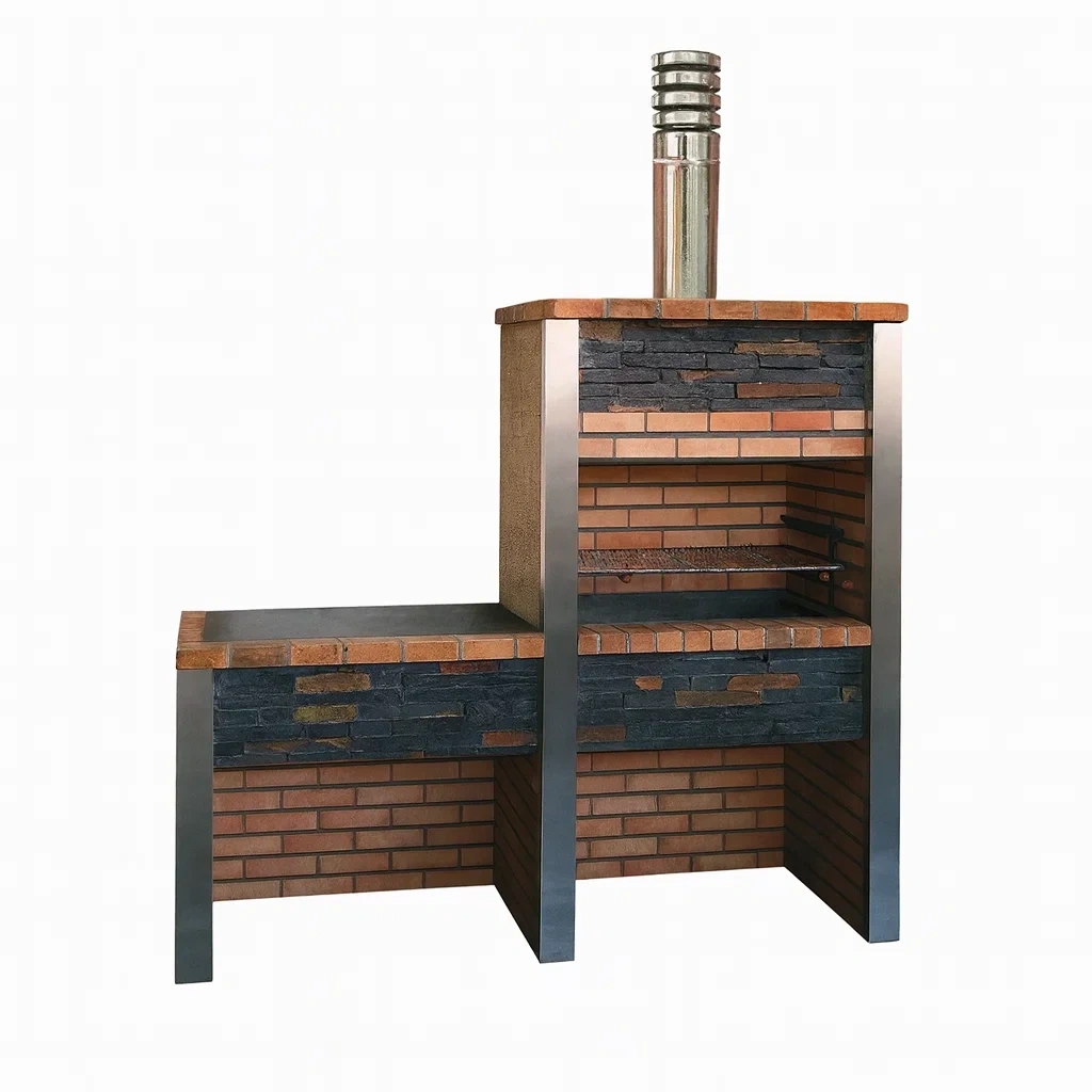 Barbecue en brique et acier inoxydable noir et rouge