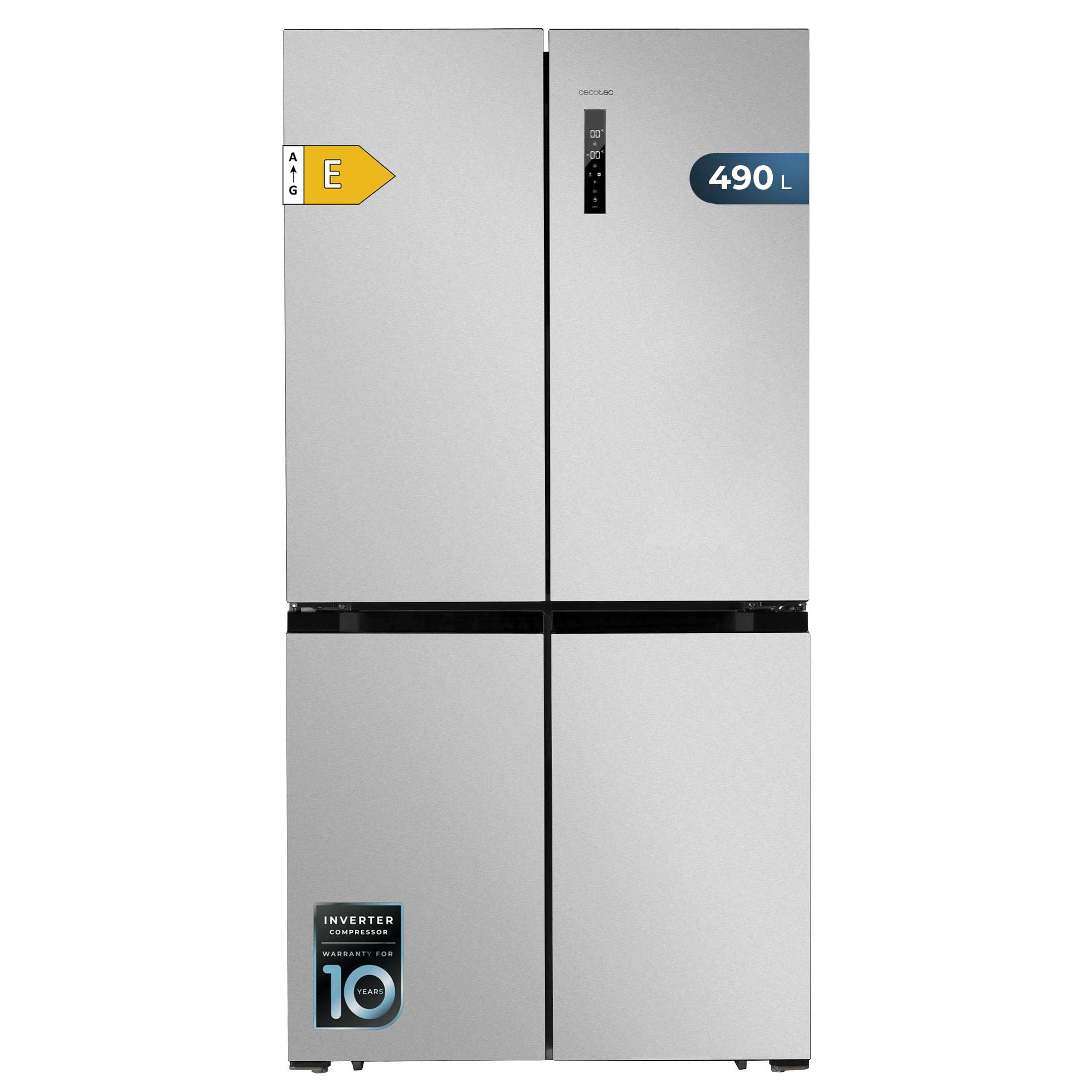 Cecotec American Refrigerator 4 Doors Stainless Steel 490 L CoolMarket 4D 490 Inox E. 183 cm High, 91 cm Wide, Low Power, Inverter Plus, Fast Cooling