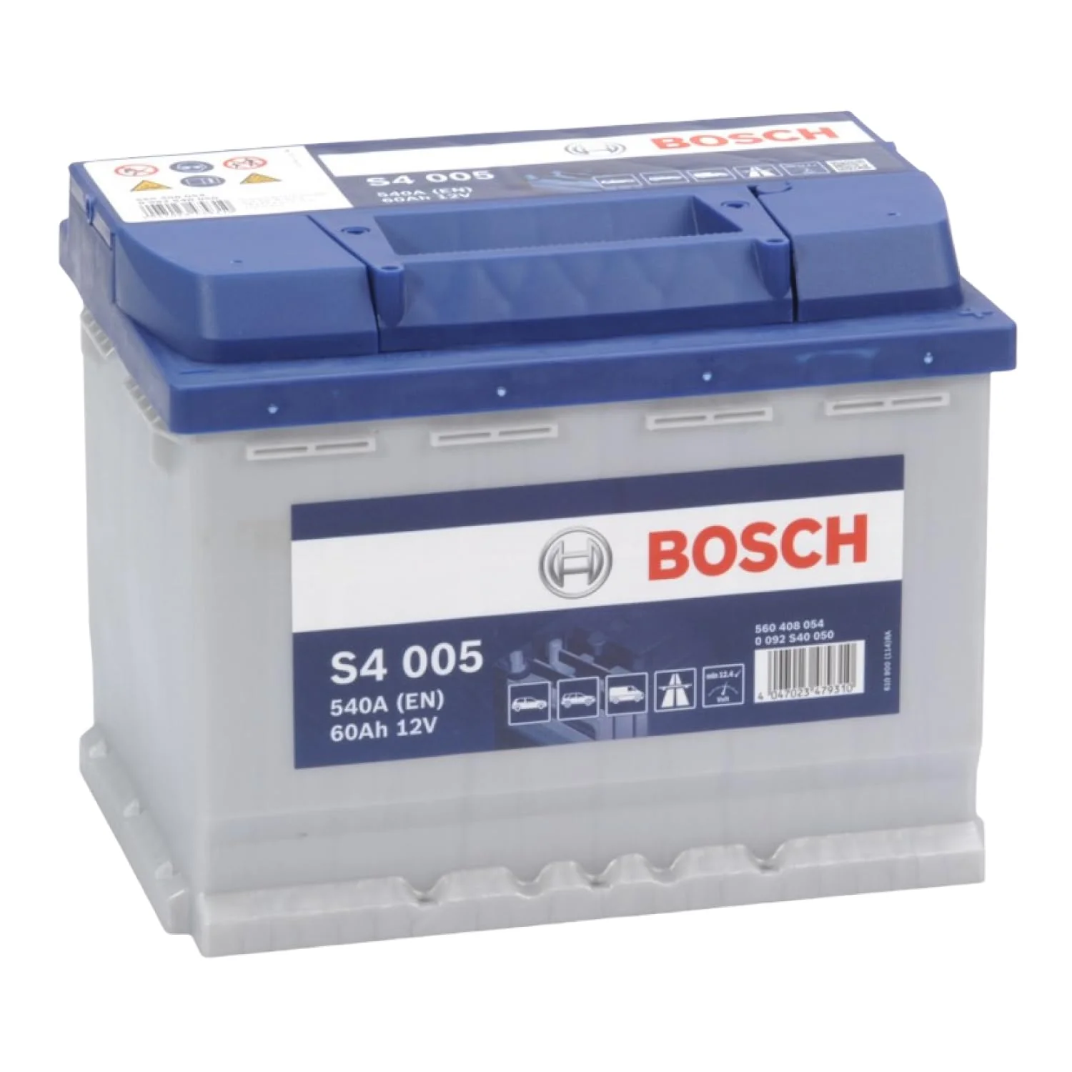 Bosch S4 005 Batterie Auto 60 A/h - 540 A - Batterie 12 V, Plomb-acide pour Véhicules sans Système Start/Stop, Polarité Gauche (-) Droite (+), 242 x 175 x 190 mm
