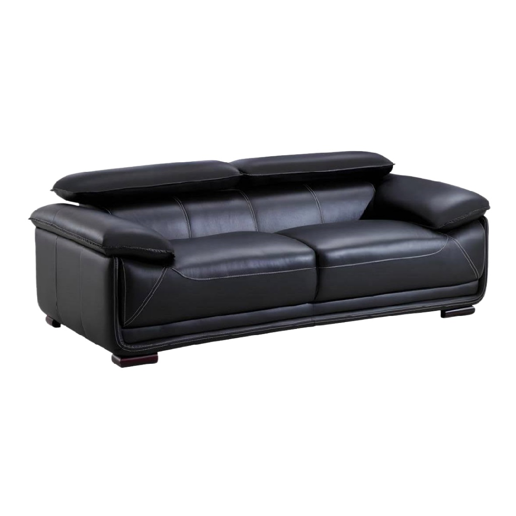 Canapé 3 places en cuir véritable noir – têtières réglables – design contemporain et haut de gamme
