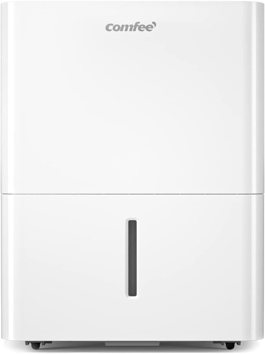 COMFEE' Déshumidificateur Compacte, Absorbe jusqu'à 10L-jour, Deshumidificateur d air avec Roulettes et Poignée, Minuterie 24H, Réservoir 2L, Pour pièce de 16-31㎡, MDDN-10DEN7
