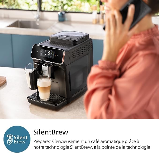 Philips Machine à Expresso Entièrement Automatique Séries 2300-4 Boissons, Écran tactile couleur moderne, LatteGo, SilentBrew, Broyeur 100% Céramique,