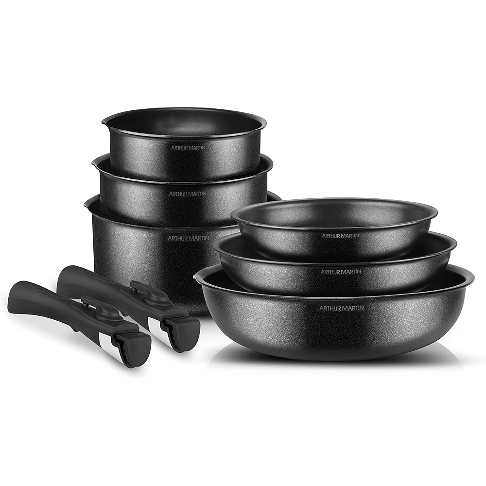 Arthur Martin AM925B Batterie de cuisine amovible 8 pièces Aluminium Smart Control Poignée amovible tous feux dont induction : Cuisine et Maison