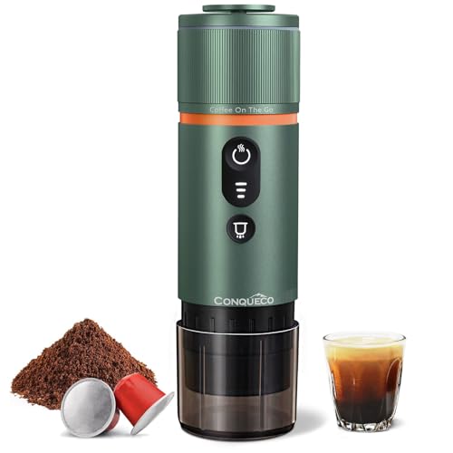 CONQUECO Machine à Cafe Portable   Cafetière à Expresso Chauffage Électrique de Voyage   pour 12V Voiture et le Camping   Compatible avec les Capsules Nespresso et les Capsules Starbucks (vert forêt) : Cuisine et Maison