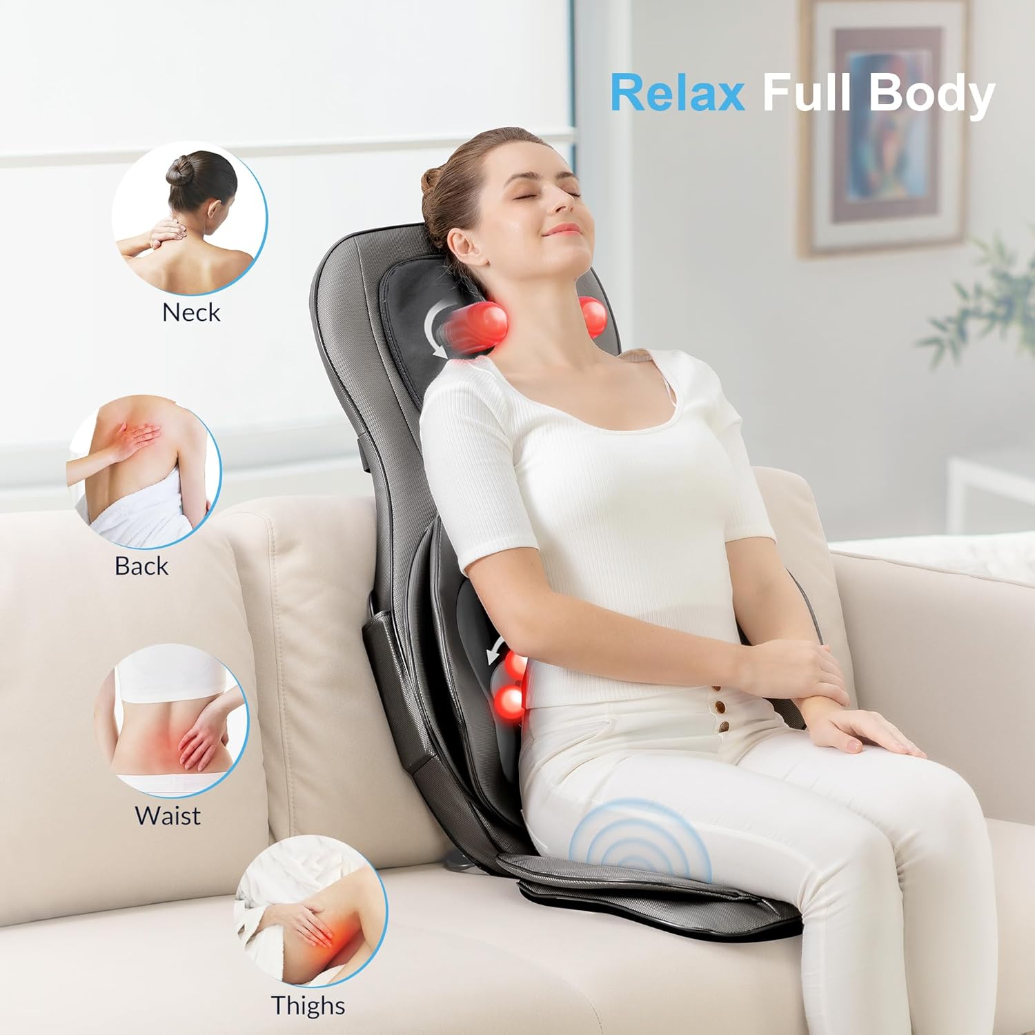 COMFIER Siège Massant Shiatsu pour Dos & Cou - Masseur de Dos Complet à Pétrir 2D/3D avec Chaleur et Compresse réglable, Fauteuil Massant pour hanche/nuque/dos, Masseur Complet du Corps
