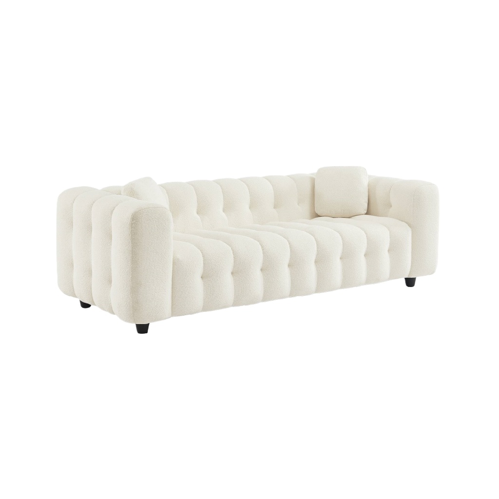 Canapé 3 places en tissu bouclette blanc crème – style contemporain