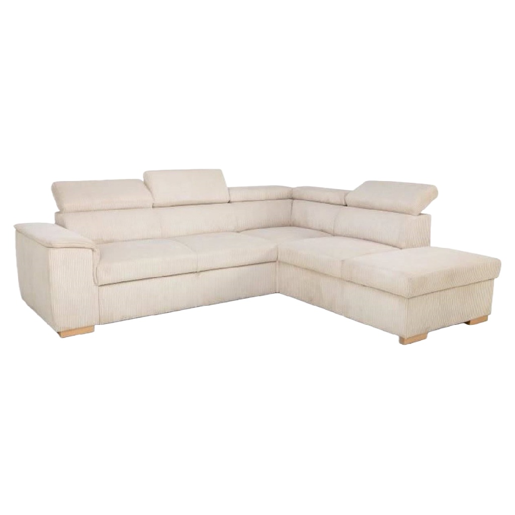 Canapé d’angle en velours côtelé beige avec appuie-têtes réglables