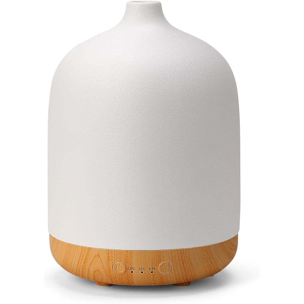 Diffuseur d'huiles essentielles en céramique pour la maison, décoration de chambre à coucher, aromathérapie, diffuseur d'air, diffuseur d'air ultrasonique 250 ml avec grain de bois minuté + blanc : Hygiène et Santé