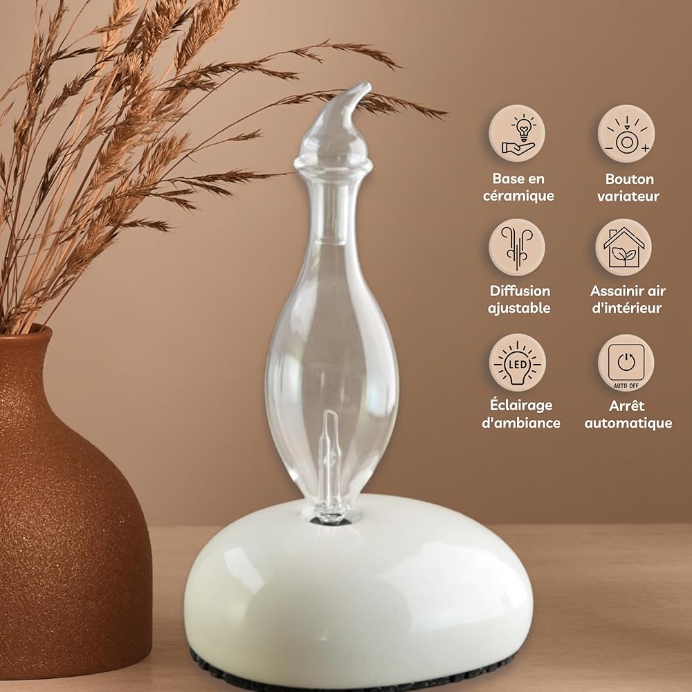 Zen’Arôme Diffuseur par Nébulisation Dan – Diffuseur d’Huiles Essentielles à Froid qui Conserve les Vertus des Huiles pour l’Aromathérapie – Nébulisateur En Céramique et en Verre – Puissance Ajustable : Hygiène et Santé