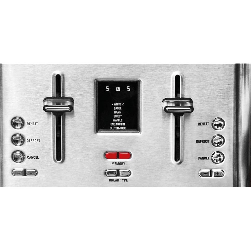 GASTROBACK #42396 Grille-pain design Digital 4S, 4 tranches, grille réchauffe-viennoiseries intégré, 7 programmes de grillage, affichage LCD, 950 W, boîtier en acier inoxydable, argenté : Cuisine et Maison