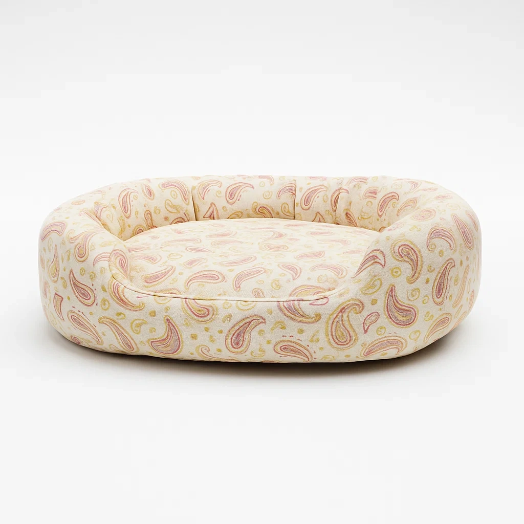 Coussin pour chien imprimé coton ovale 60 cm beige