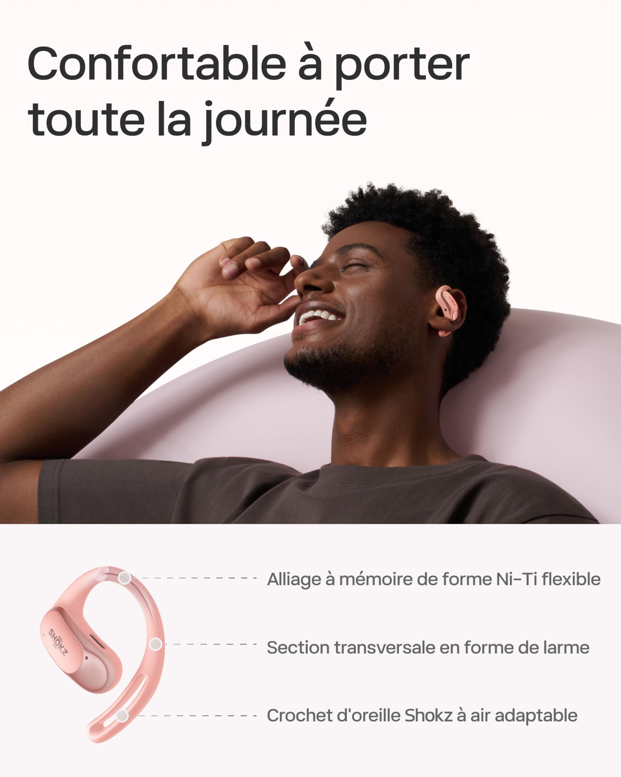 SHOKZ Écouteurs à Oreilles Libres OpenFit Air, Casque Bluetooth sans Fil avec Microphone, écouteurs avec Crochet d’oreille Air, Charge Rapide, 28 h d’autonomie, étanchéité IP54 pour Le Sport – Rose