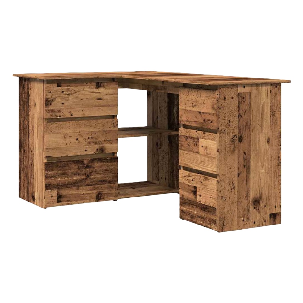Bureau d’angle en bois recyclé — Style rustique écologique