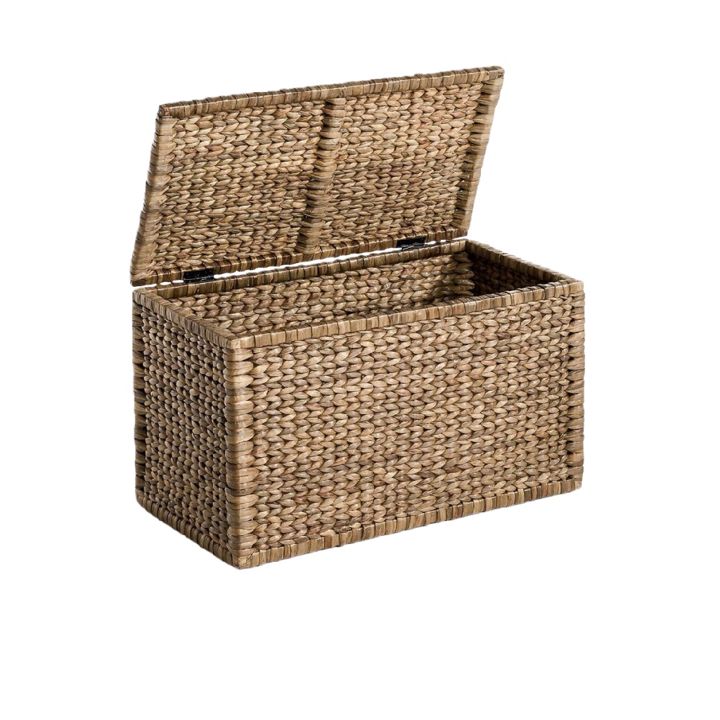 Coffre en jacinthe d’eau tressée à la main — rangement naturel avec couvercle