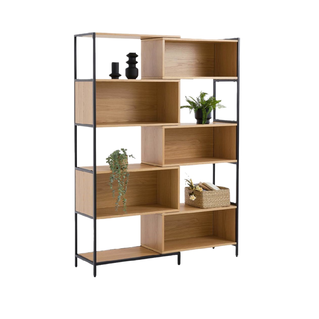 Étagère design industrielle bois et métal noir – bibliothèque moderne 5 niveaux