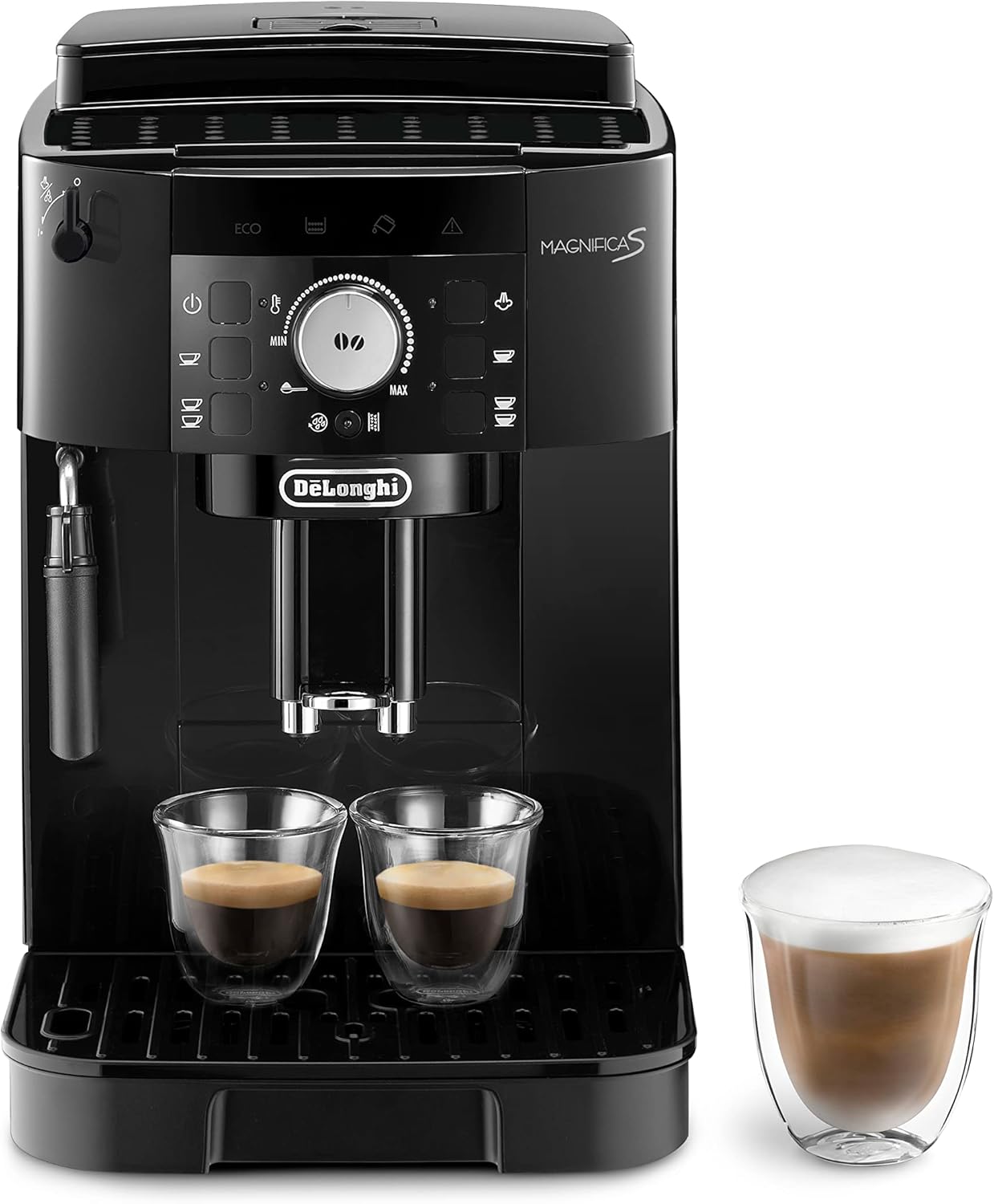 De'Longhi Magnifica S ECAM11.112.B, Machine à Café Automatique/ à Espresso du Grain à la Tasse Avec Buse à Lait, avec 4 Recettes à Touche Unique, Panneau de Contrle Soft-Touch, 1450W, Noir