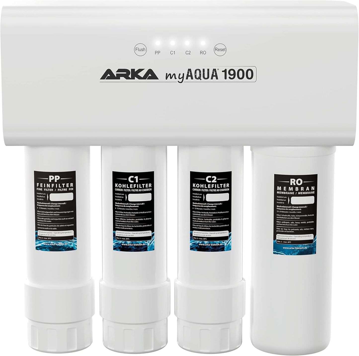 ARKA myAQUA 1900 Umkehrosmoseanlage 1900 L/Tag - Wasserfilter & Enthärtungsanlage, entfernt bis zu 99% Salze, Schadstoffe & Bakterien - Für Aquarien & Haushalt