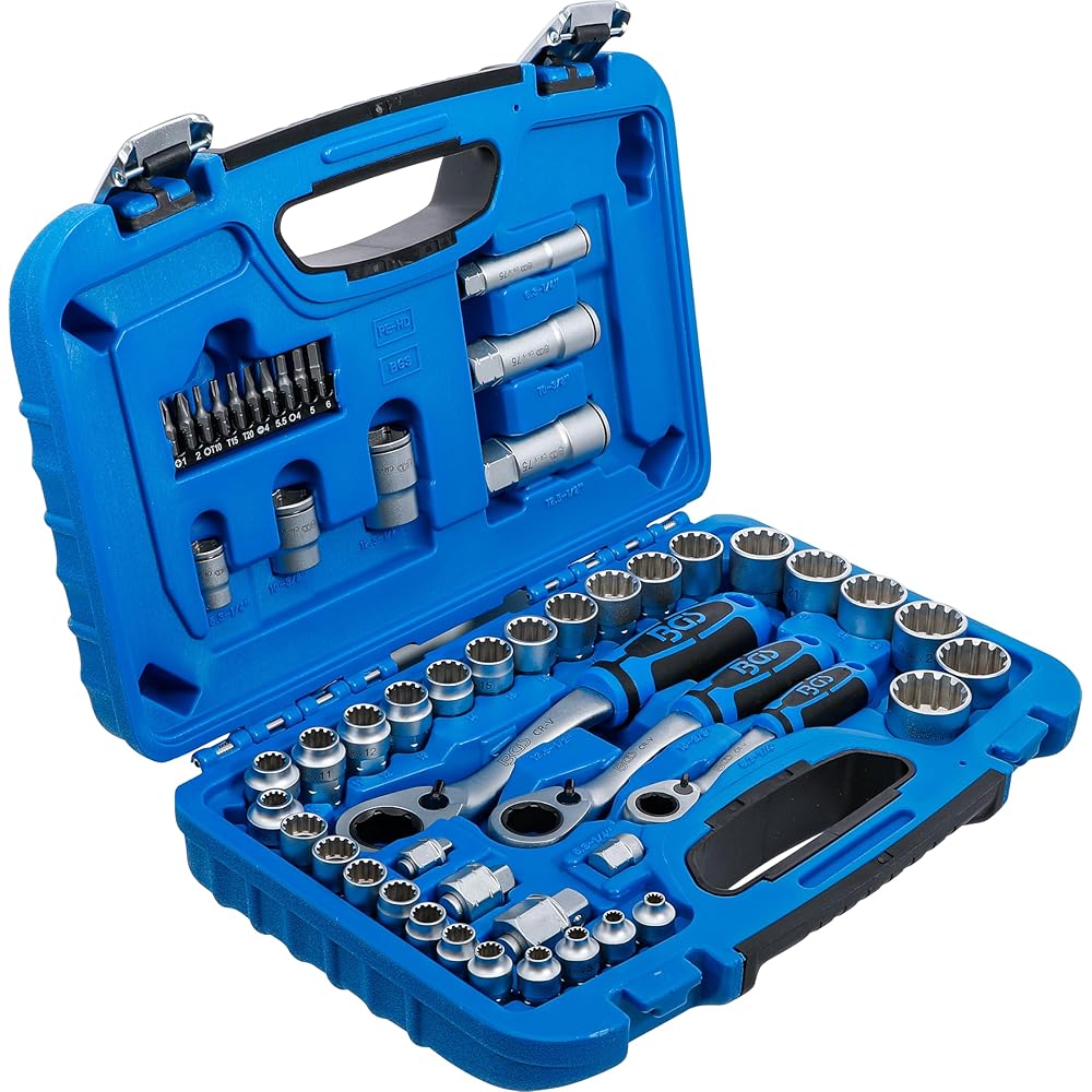 BGS 2181 | Coffret de douilles avec cliquet traversant | Gear Lock | 4,5 à 25 mm | 52 pièces : Bricolage