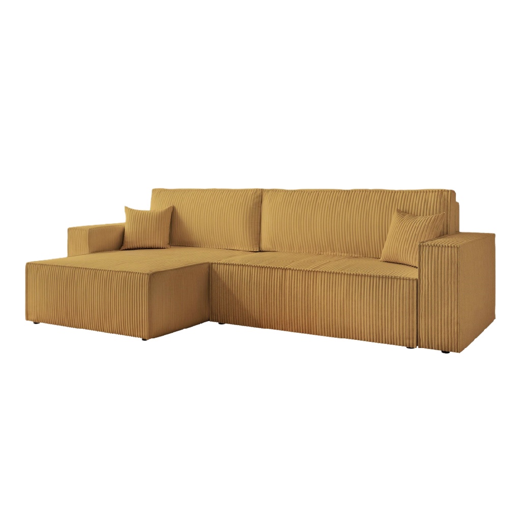 Canapé d’angle gauche en velours côtelé couleur caramel – design moderne et confortable, 4 places, assise moelleuse et élégante