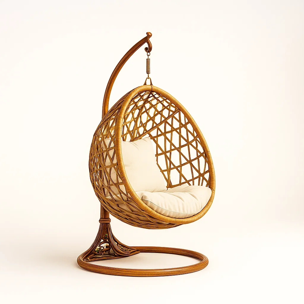 Fauteuil œuf en rotin avec coussin en polyester