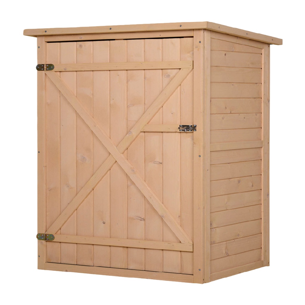 Armoire de jardin en bois naturel avec porte battante, abri de rangement extérieur