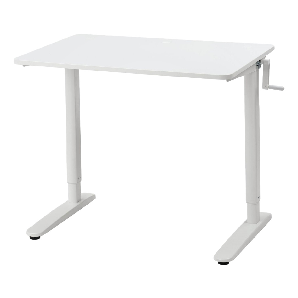 Bureau ergonomique réglable à manivelle – structure acier blanc – plateau mélaminé