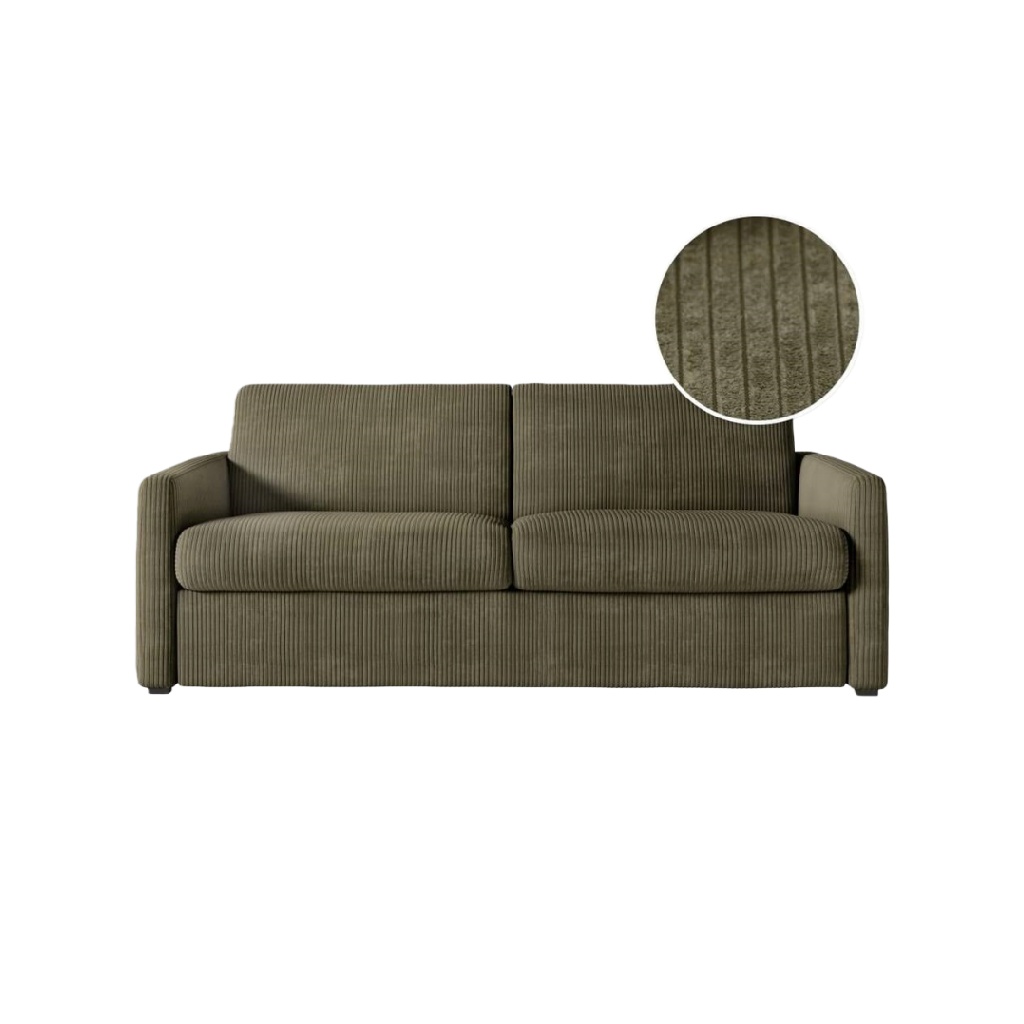 Canapé-lit 3 places en velours côtelé vert olive