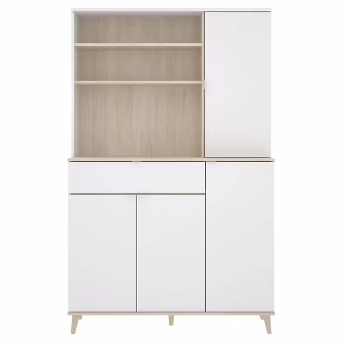 Meuble De Rangement Coloris Blanc/naturel Longueur 119 X Profondeur 40 X Hauteur 188 Cm Buffet de cuisine