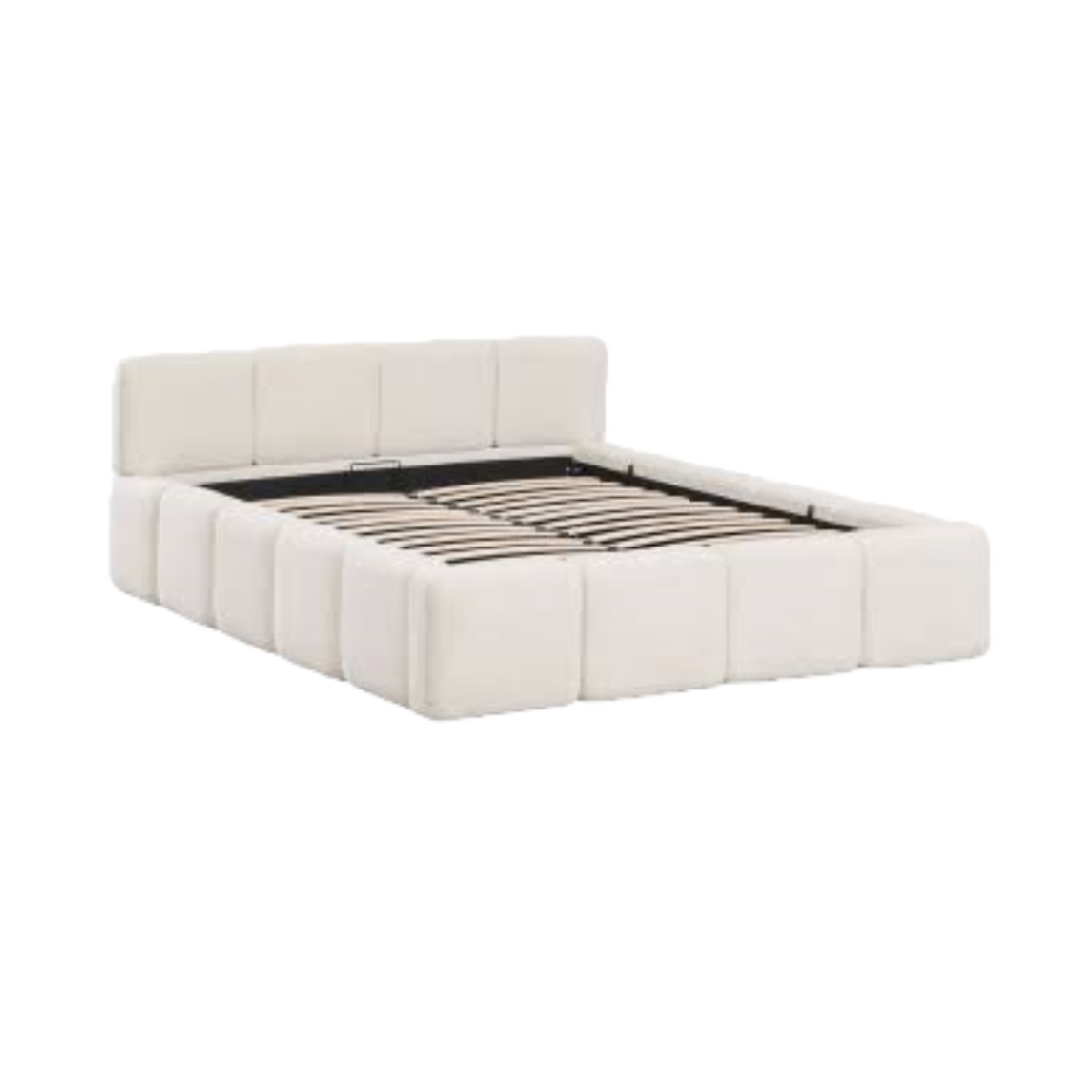 Lit capitonné en tissu blanc cassé — Design contemporain et confort optimal