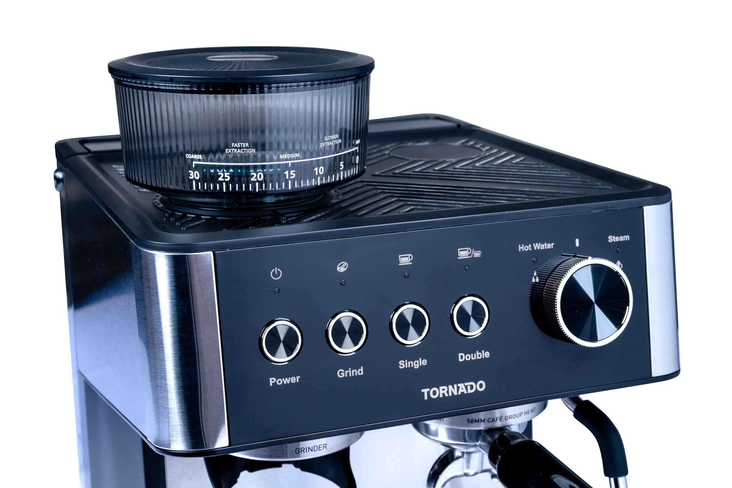 Tornado TCM-5431-GS Machine À Expresso Semi-Automatique, 2,3 L, BROYEUR INTÉGRÉ, CAFÉ en Grains ET MOULU, Noir