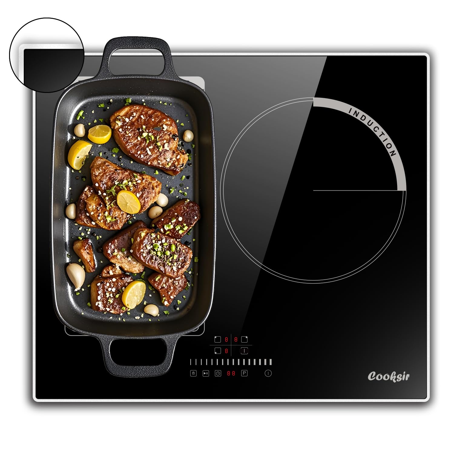 Cooksir Plaque Induction 3 Feux avec Cadre, Table de Cuisson Induction 60cm Encastrable, 6800W, Commande Tactile à Curseur, Bord Inox, Zone Flexibles