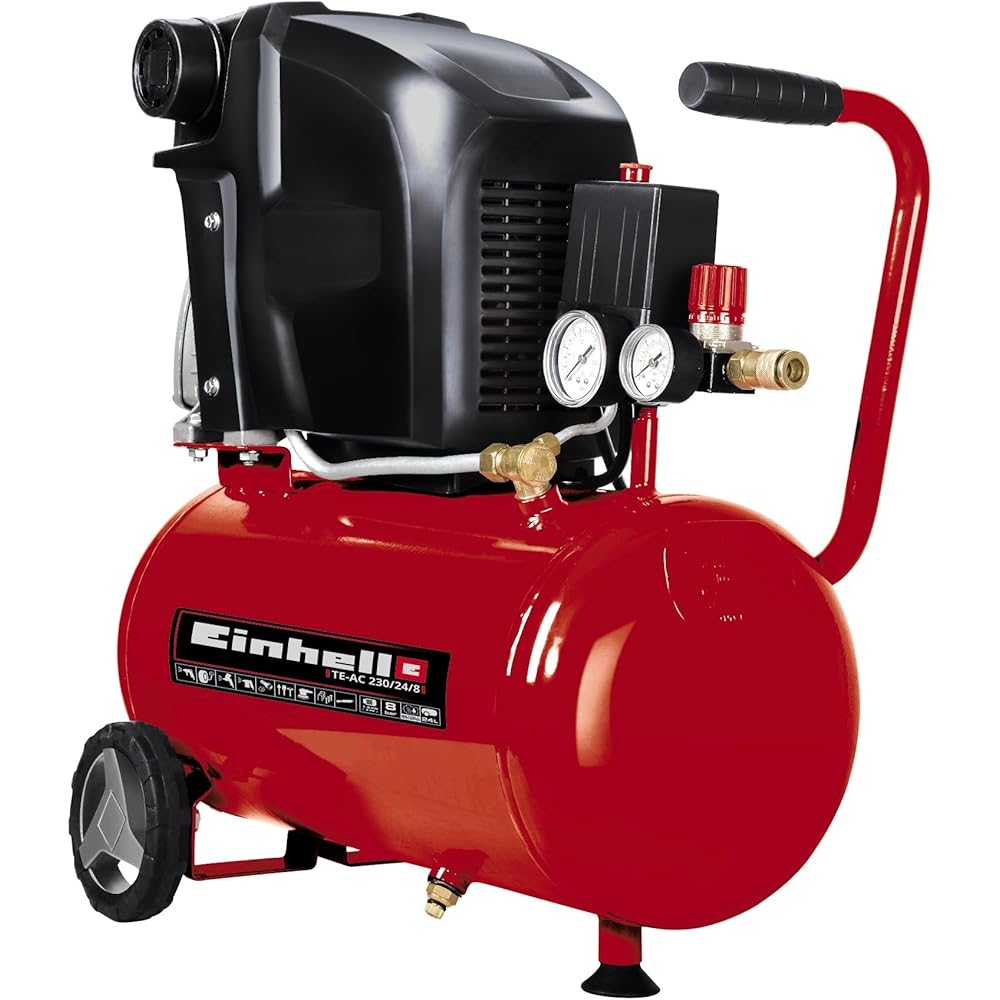 Einhell Compresseur TE-AC 230/24 (Puissance moteur 1500W, Capacité de la cuve : 24 L, Cuve garantie 10 ans contre la corrosion, Niveau d'huile visible) : Bricolage