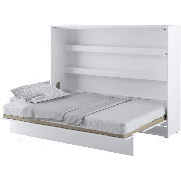 Lenart Armoire Lit Escamotable Horizontal 140x200 Cm Blanc Brillant Lit Rabattable Lit Mural