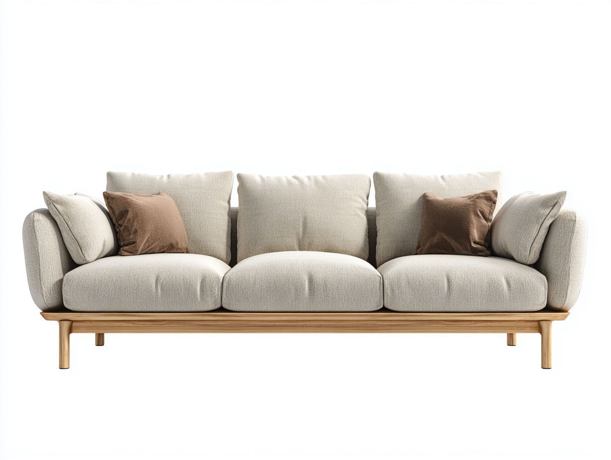 Canapé 3 places - tissu - 215x92x88 cm - beige clair - design moderne