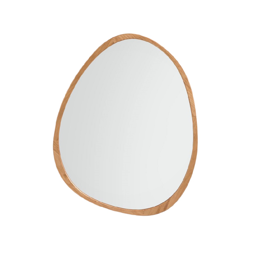 Miroir mural en bois naturel, forme irrégulière organique, style nordique moderne, 80 × 70 cm
