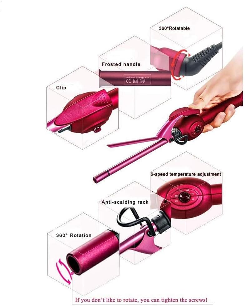 KKMNDE Baguette de Fer à friser en céramique pour Hommes/Femmes, 9mm, pour Cheveux Courts/Longs, Petit Baril, Fer à sertir avec 6 réglages de température