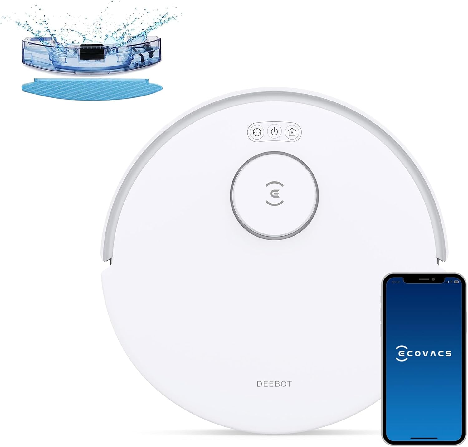ECOVACS Aspirateur Robot DEEBOT N20, Robot Aspirateur Laveur 8000Pa, Batterie 300 Min, Évitement d'obstacles, Technologie Anti-Tangle, Tapis et Poils d'animaux, WiFi-Alexa-APP