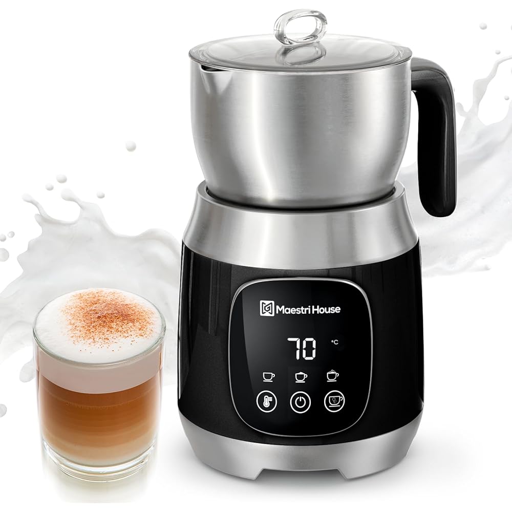 Mousseur à lait Maestri House, 12 en 1 600 ml Mousseur à lait électrique avec température et force de mousse variables, commande Smart Touch, pour Latte Cappuccino, Chocolat chaud, Lait chaud : Cuisine et Maison